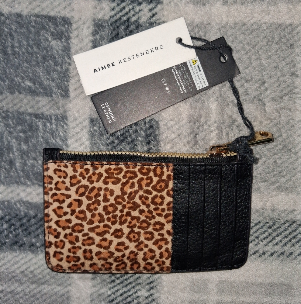 🆕Aimee Kestenberg Melbourne Card Wallet Leather Micro Calf Fur Leopard Print